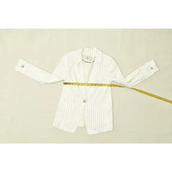 LOFT Petite Size 2P White Pinstripe Linen Blend One-Button Blazer - Picture 4 of 8